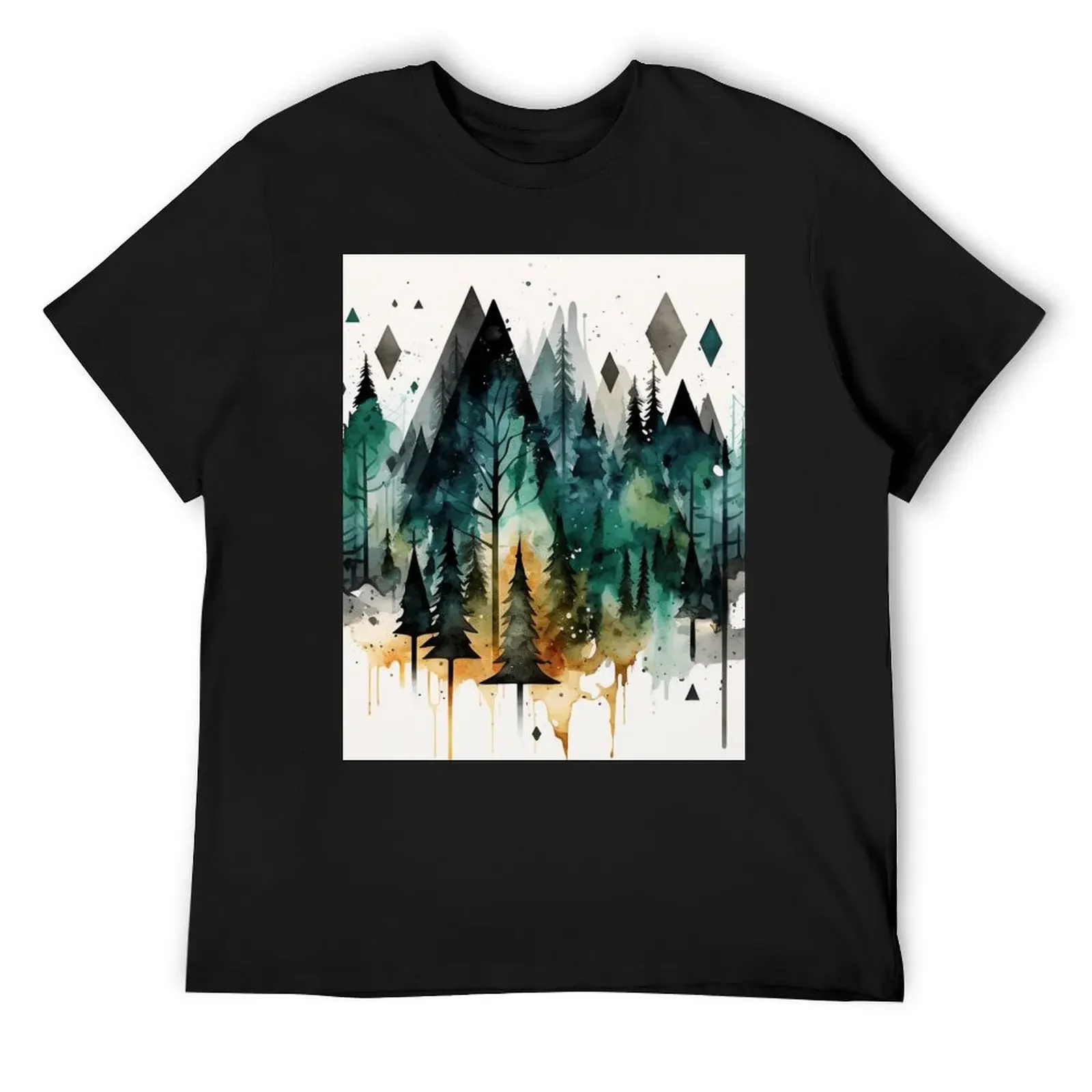 

Abstract geometric shapes forest watercolor T-Shirt quick drying plus size clothes mens champion t shirts