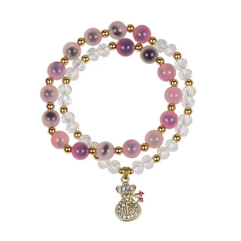 

Double Circle Sugar Heart Agate Bracelets for Women New Chinese Style Light Luxury Lucky Bag Bracelets for Women Gifts
