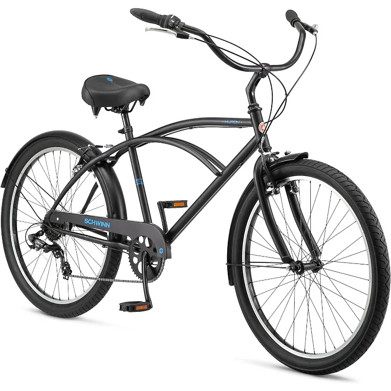 Schwinn Huron Beach Cruiser Bike for Adult Men & Women, 1/3/7-Speed Options, 26-Inch Wheels