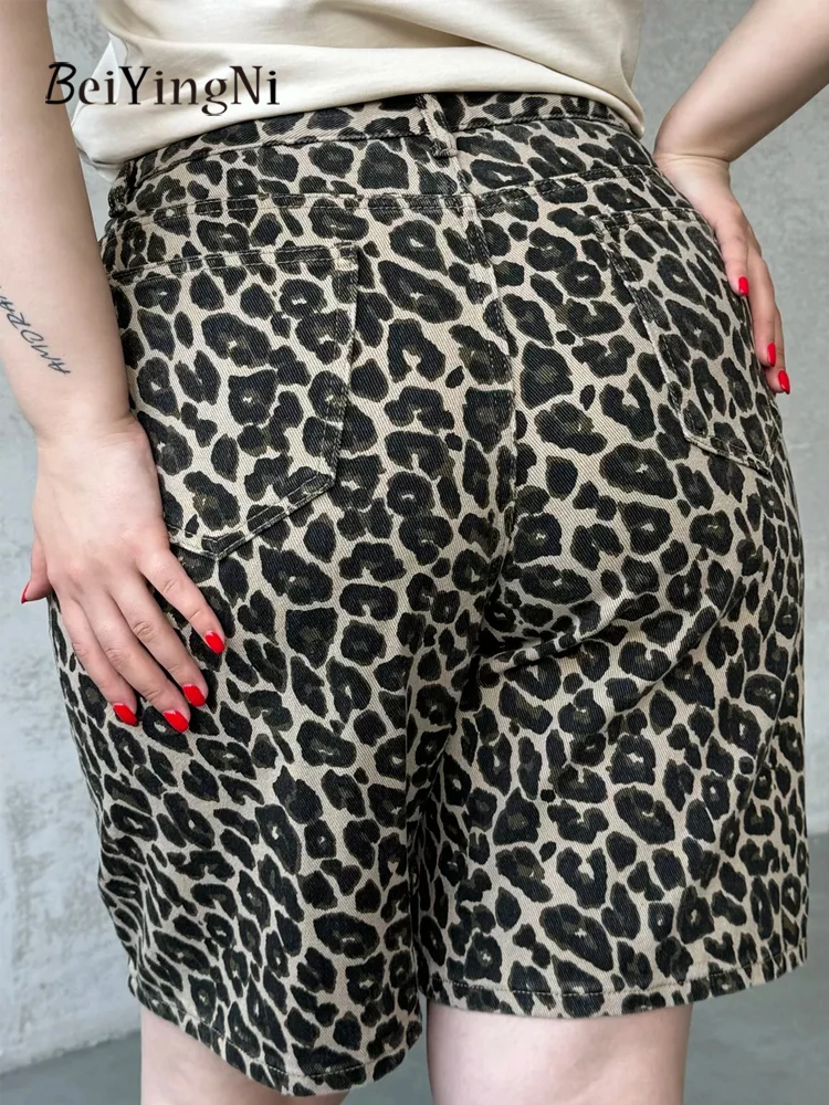 Beiyingni 2025 新ファッション女性ショーツヒョウ柄ストリートヴィンテージカジュアル Y2K ショートパンツ女性のためのルーズストレートパンツ