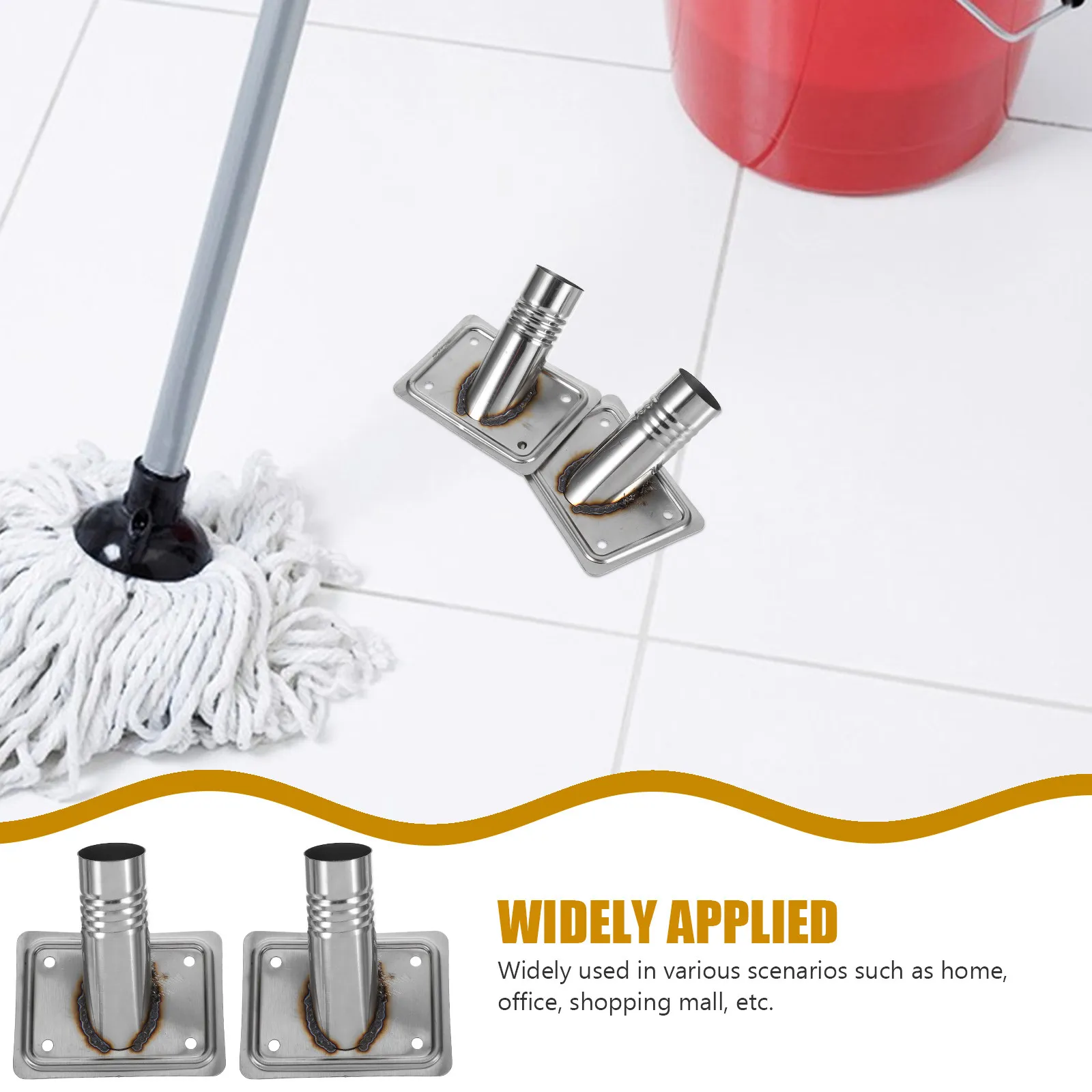 2Pcs Mop Pole Accessories Metal Threaded Tip Stainless Steel Adapter for 25Mm Handle Diameter Home Office Commercial Cleaning
