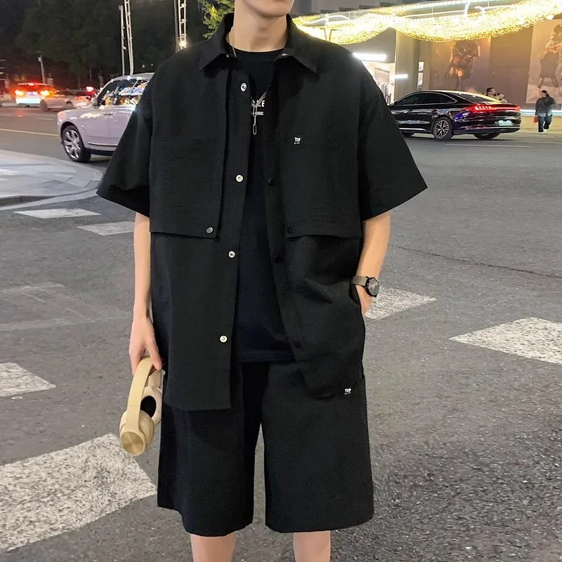 حجم كبير للرجال الصيف ort Sve irt and orts مجموعة Fat Mountain Sle 2 قطعة ملابس رياضية كاجوال للمراهقين #4