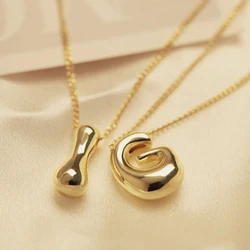 Balloon Bubble Choker Letter Necklace for Women Gold Plated Stainless Steel Smooth A-Z Initial Necklaces Jewelry Birthday Gift