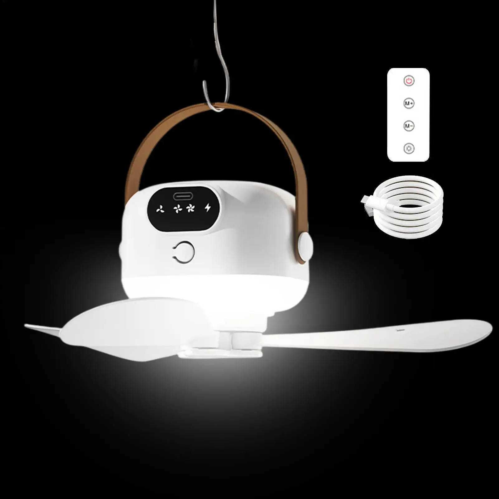 2400mah Camping Ceiling Fan with Light 3 Gear Adjustable Remote Control LED Night Lamp USB Wireless Cooling Fan for Home Outdoor
