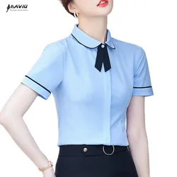 NAVIU Fashion Elegant Shirt Women New Summer Temperament Slim Formal Blouses Office Ladies Work Tops White