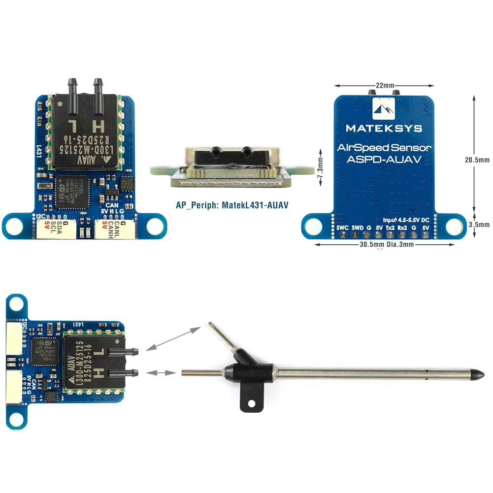  MATEK Mateksys ASPD‑AUAV Digital Flight Sensor Drone CAN CAN I2C UART For H743‑WING RC Fixed‑Wing Airplane FPV Drone