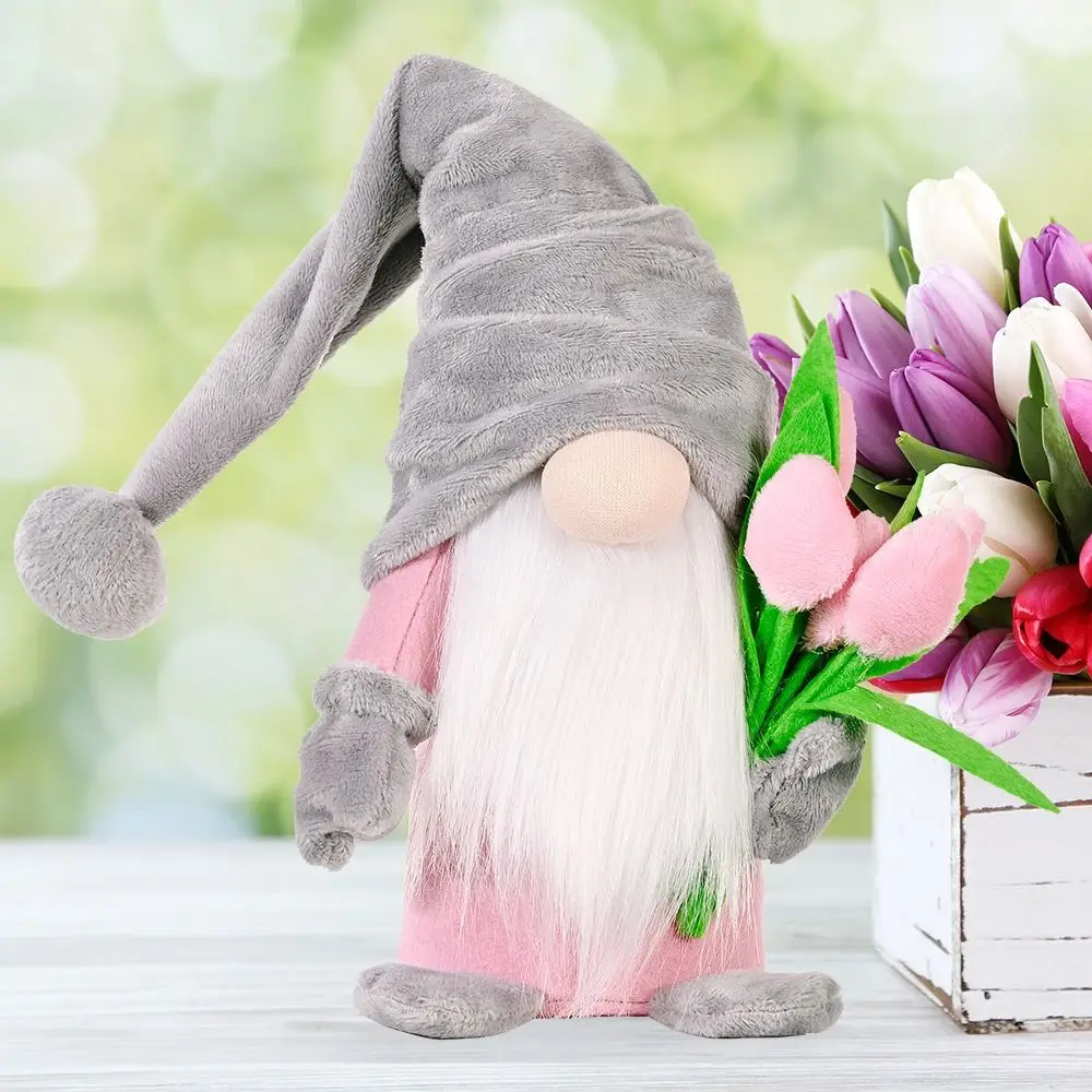 

Creative Cute Tulip Rudolph Statue Cartoon Holding Tulip Faceless Dwarf Ornament Standing Gnomes Sculpture Valentine's Day