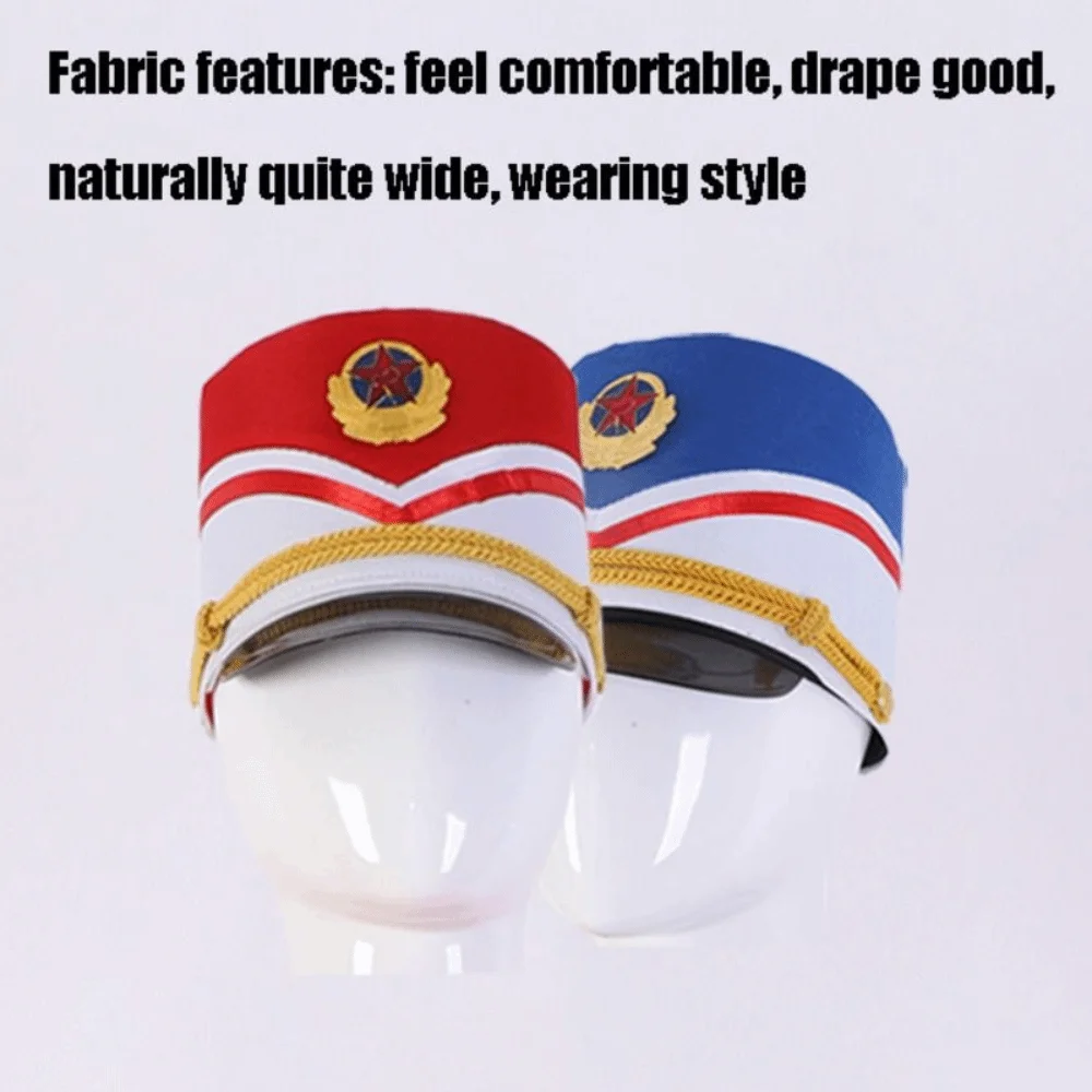 Cosplay Show Marching Band Hat Gold Trim Strips Skin-friendly Drum Major Master Hats Themed Party Photography Soldier Top Cap
