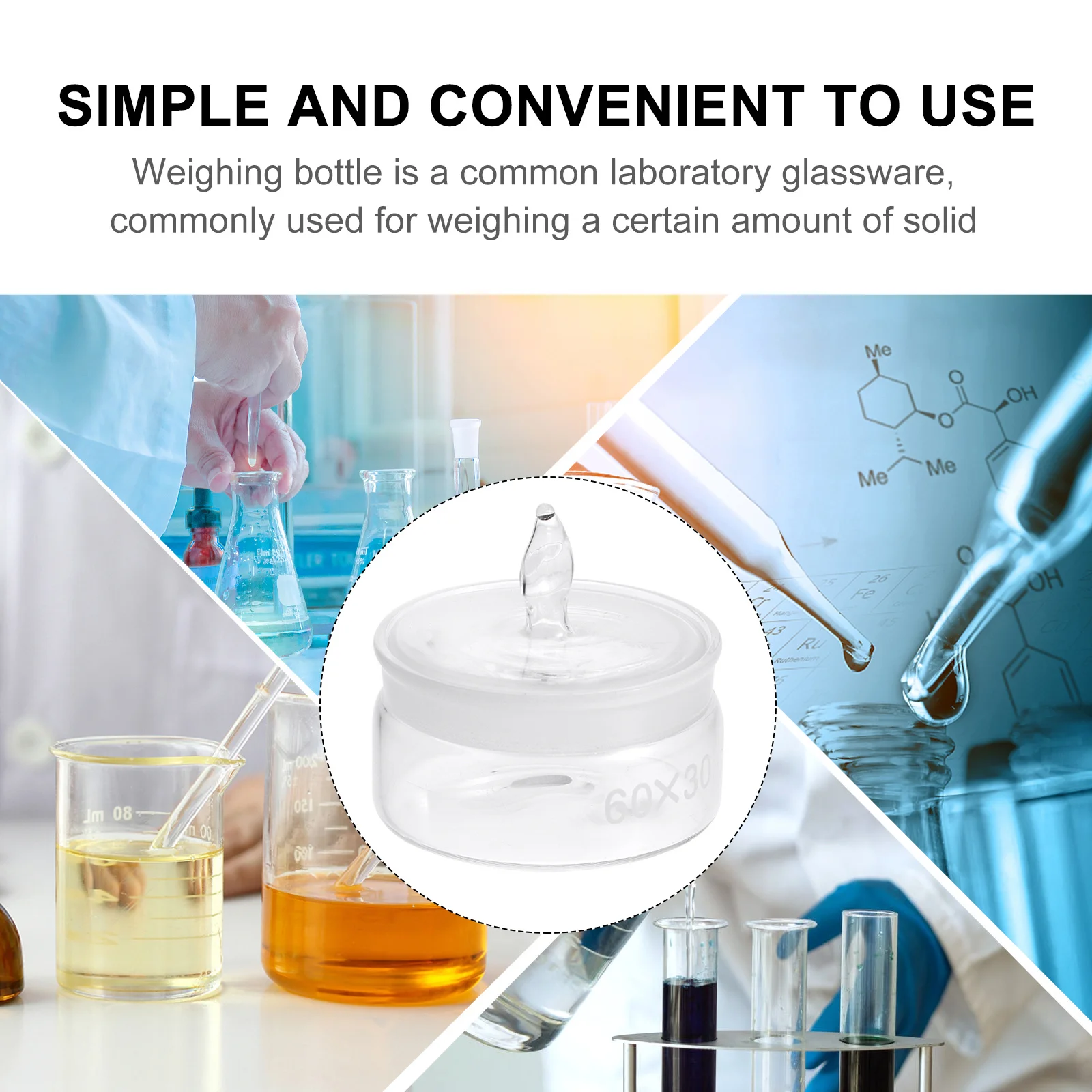 

1Pcs Low Form Weighing Bottle 60x30mm Transparent Glass Laboratory Bottle for Chemical Sample Testing and Secure Storage