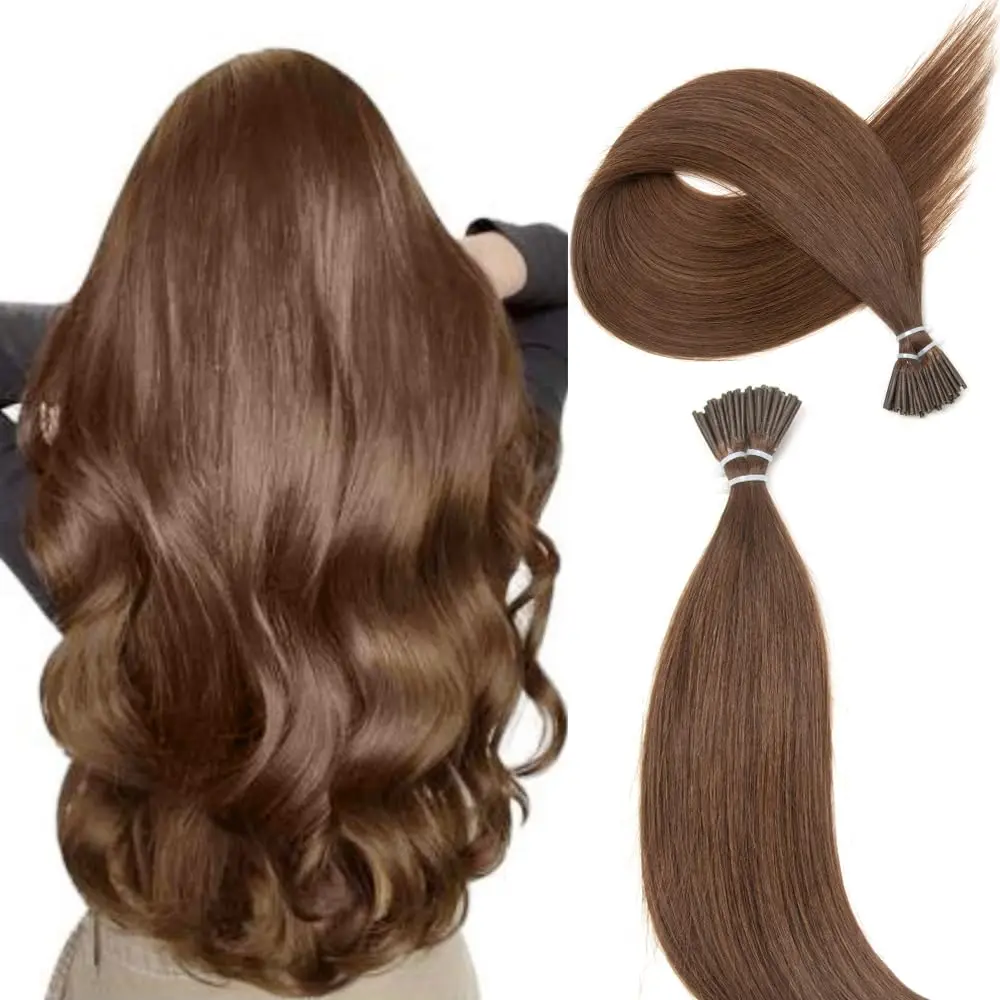 

Наращивание волос I-Tip # Средне-коричневые накладные пряди 04: комфортные, невидимые и естественные, холодная фьюжн-технология, 100% натуральные волосы Реми.