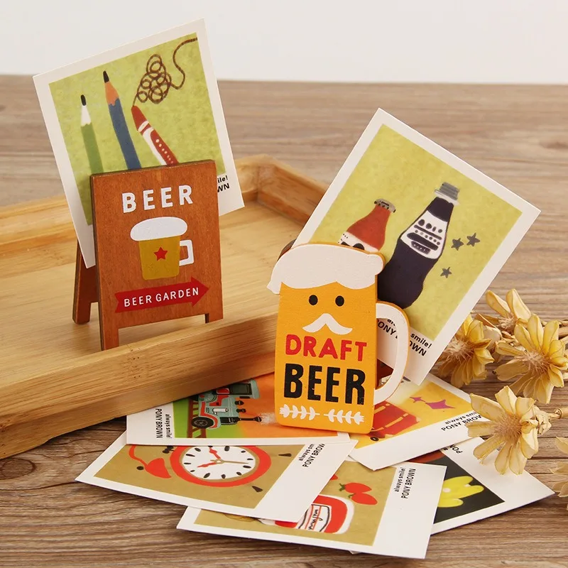 Stationery Desktop Decoration Folder Clip Cat Wooden Beer Vintage Message Holder Memo Holder Photo Card Stand Memo Clip