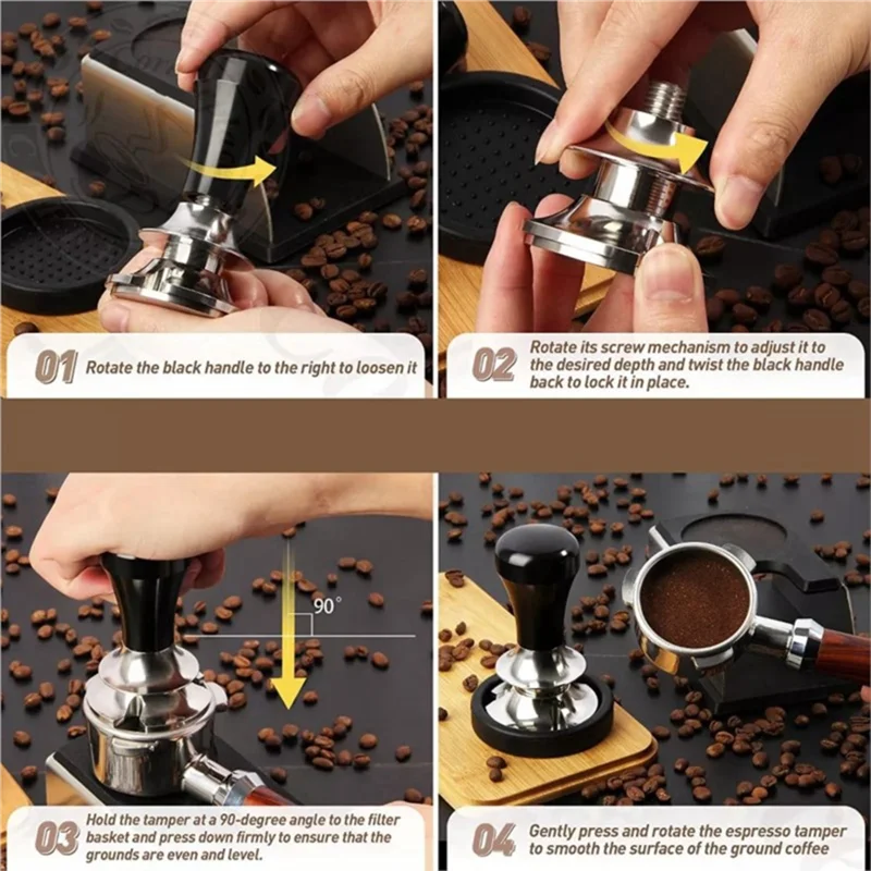 A89X Tamper 58Mm Adjustable Depth With Graduated 30Lb Espresso Spring Calibrated Tamper