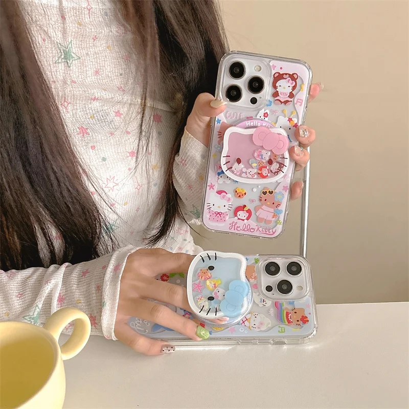 Мультяшный милый магнитный держатель Hello Kitty Magsafe чехол для беспроводной зарядки для iPhone 11 12 13 14 15 16 Pro Max 3D KT Магнитная подставка