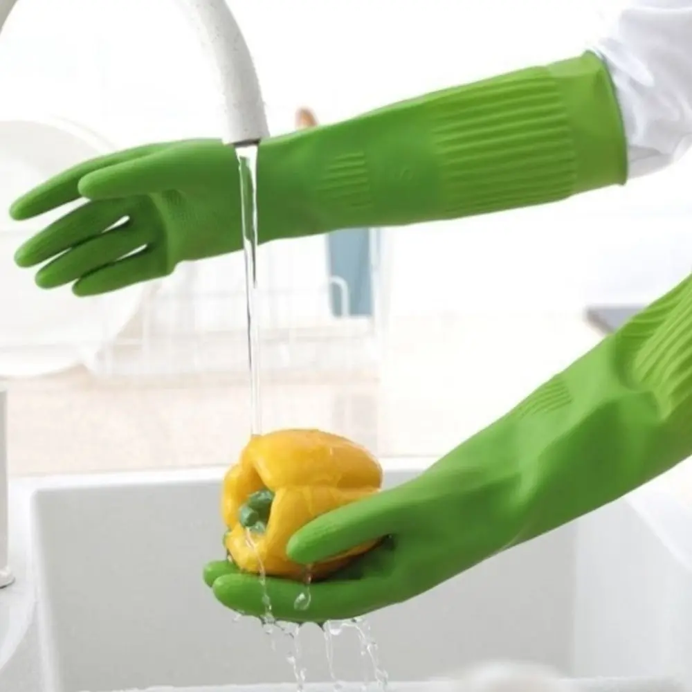 1 Pairs Repeatable Cleaning Gloves Thick Durable Longer Gloves Simple Elastic Household Rubber Gloves