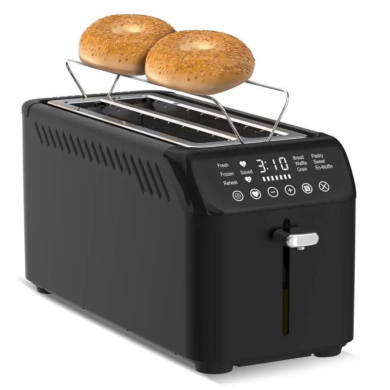 4-Slice Electric Toaster Multifunctional Stainless Steel & Black Automatic Roasting with Digital Display for Sandwiches &