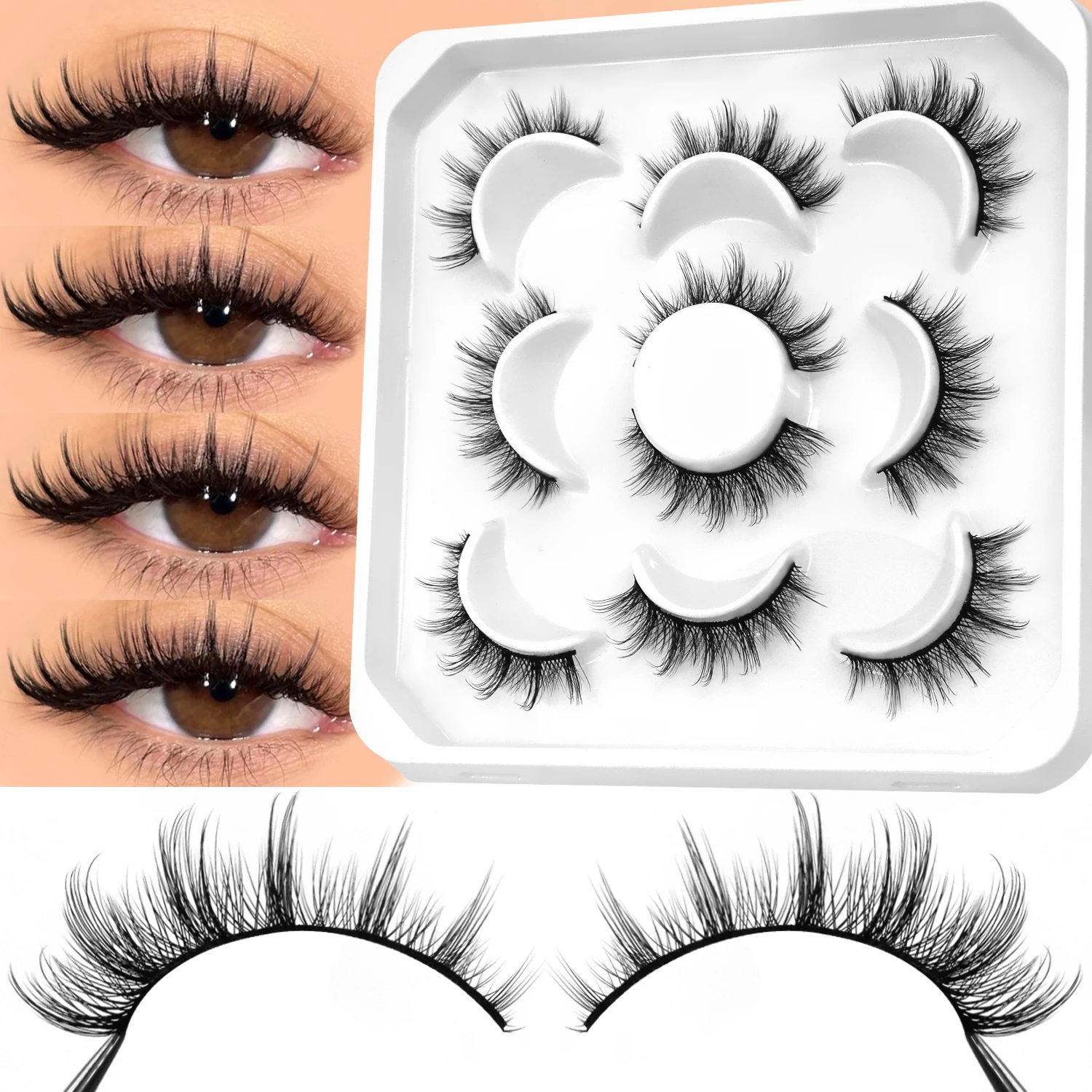 Veltrinay Lashes Manga Eyelashes Cat Eye Lashes Spiky Eyelash C Curl Lash Wispy Natural Look False Eyelashes Makeup