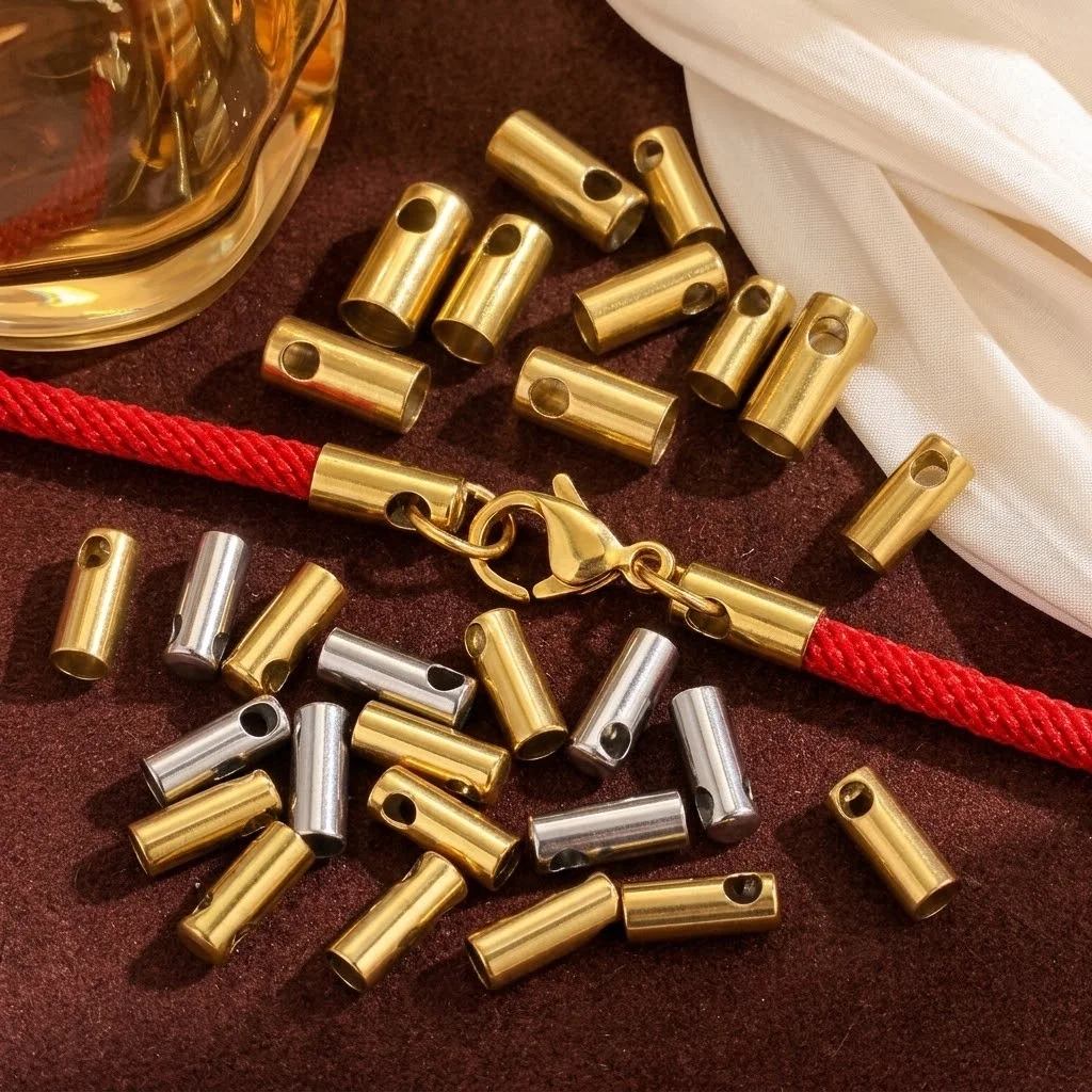 20 Stück Edelstahl vergoldete Endkappen für Lederkordel mit großem Loch zum Verbinden von DIY-Armbändern, Halsketten und Schmuckherstellung im Großhandel – Detail 1