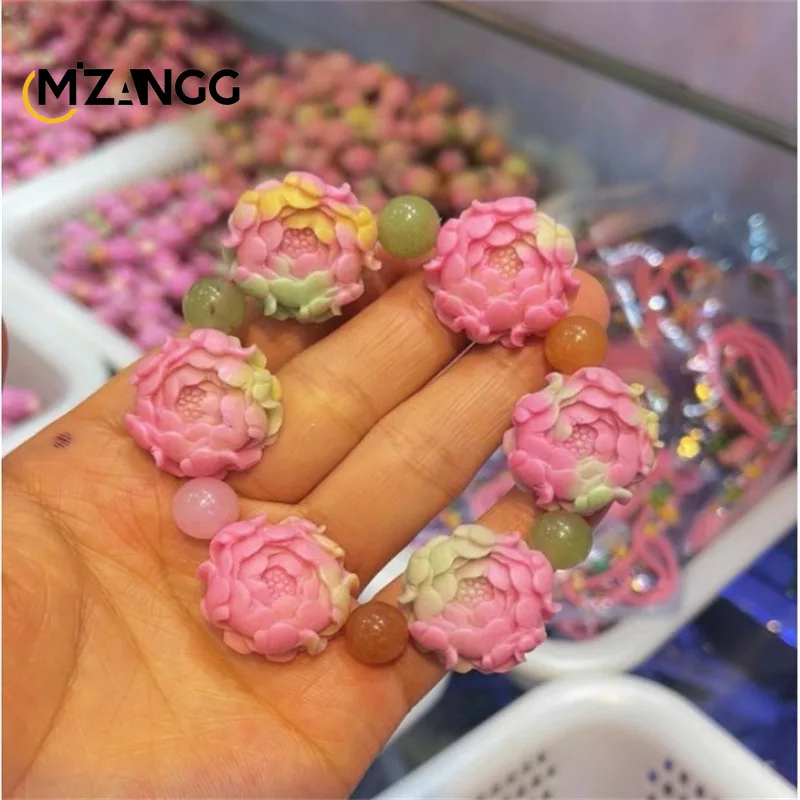 Natural Salt Source Peach Blossom Pink Agate Strings Three-dimensional Carving Blossom Wealth Jewellery Ladies Fashion Gift