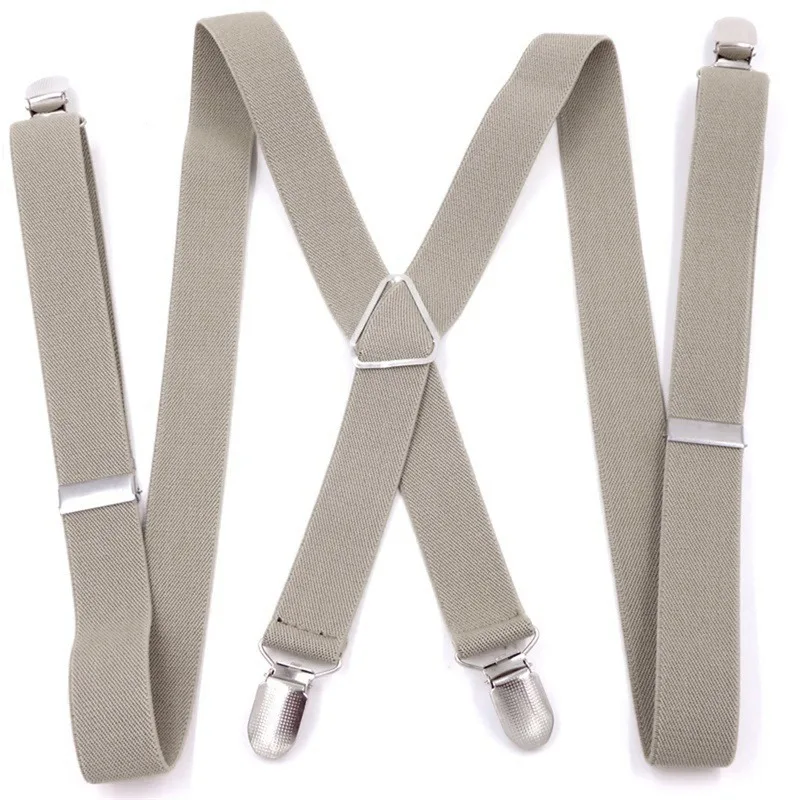 Suspenders Men Solid Color Polyester Elastic Adult Belt X-Shape Braces with 4 Clips for Women