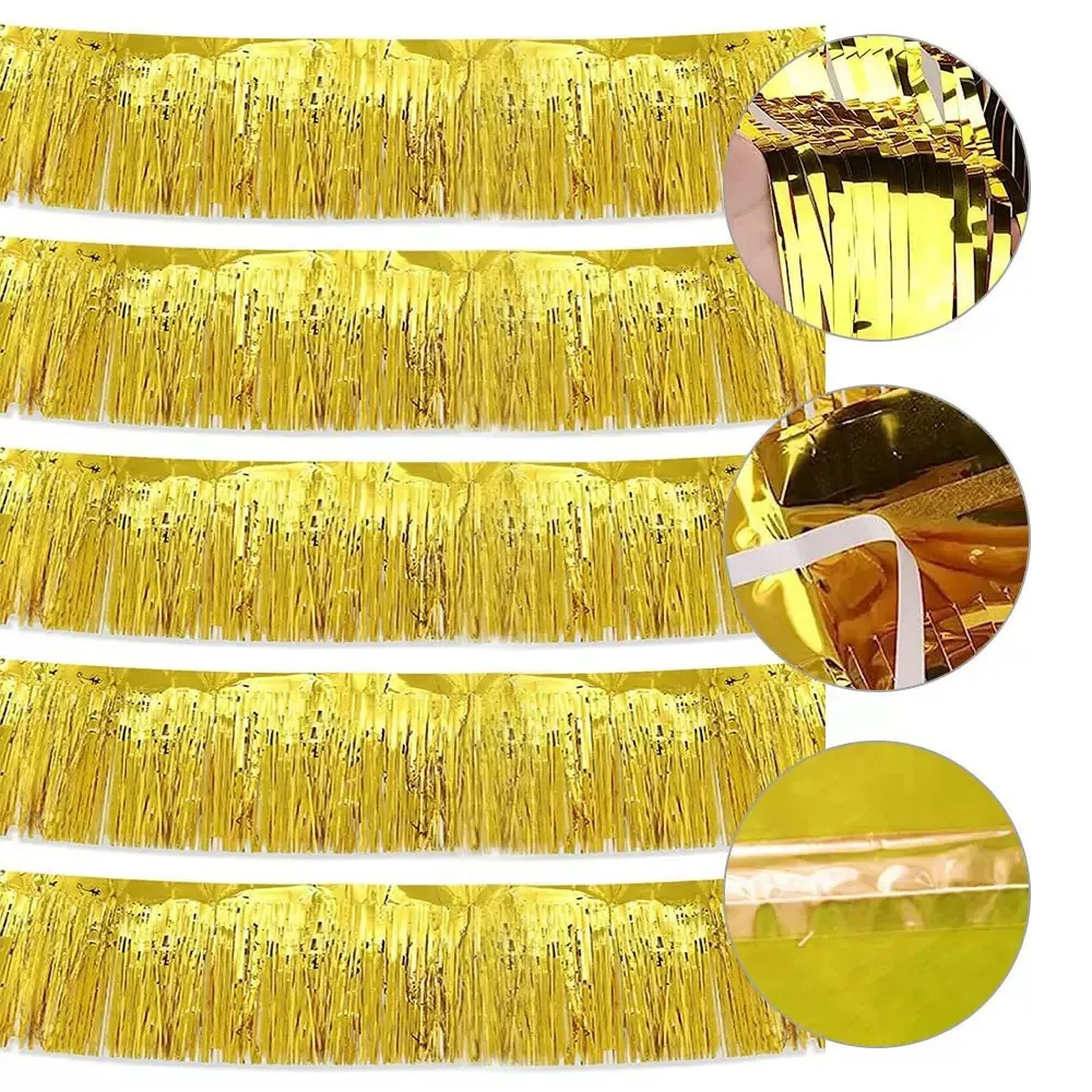 3 m glitzernde Quasten, Fransen, Banner, glänzendes Roségold, Metallfolie, Quastengirlande für Weihnachten, Geburtstag, Party, Wandhintergrund, Dekoration – Detail 18
