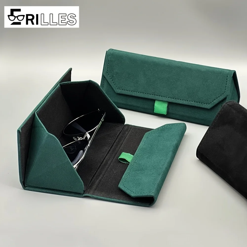 Flauschige faltbare Brillenbox, dreieckige Form mit Zuglasche aus Segeltuch – stoßfester Sonnenbrillenhalter für den Alltag/Reisen, kompakter Organizer