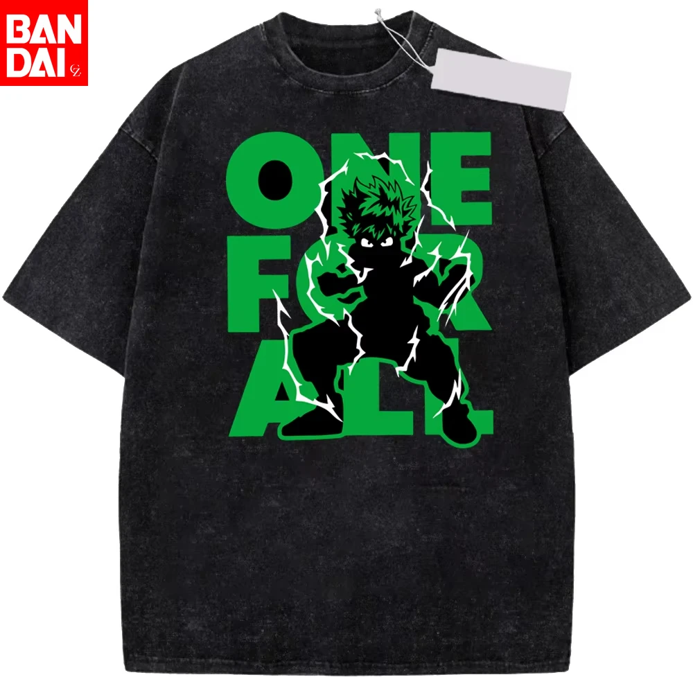 

Vintage Washed Black My Hero Academia Deku T-Shirt | One for All Anime Graphic Tee Summer 2026 Oversized Streetwear for Fans