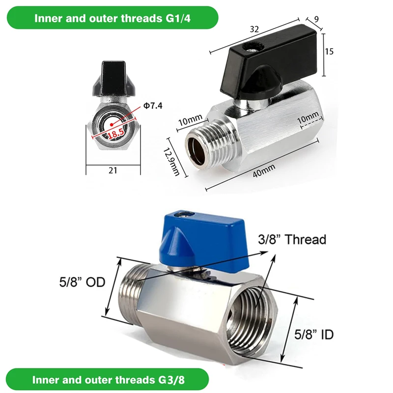 Mosiężny mini zawór kulowy 1/4 i 3/8 żeński x męski zawór odcinający sterowanie przełącznikiem do pomp wodnych zbiorników kran zewnętrzny powietrze