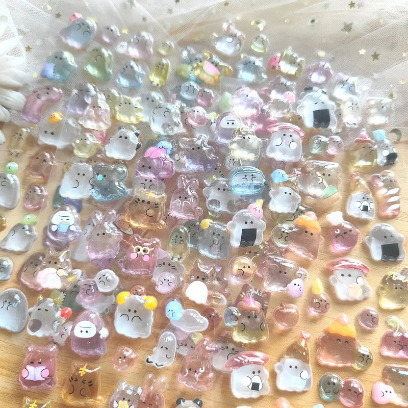 4 個 3d ゴーストファミリークリスタルステッカー子供のおもちゃ漫画電話ケース装飾パンダレリーフステッカー誕生日ギフト