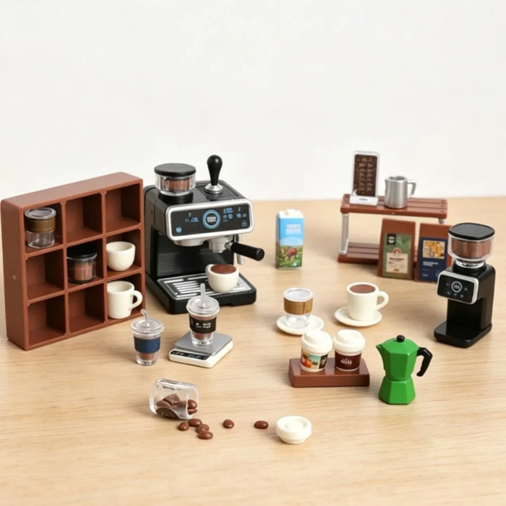 1/12 Scale Dollhouse Kitchen Scene Model Multicolor Playing House Miniature Coffee Set Model Toy Kitchen Set