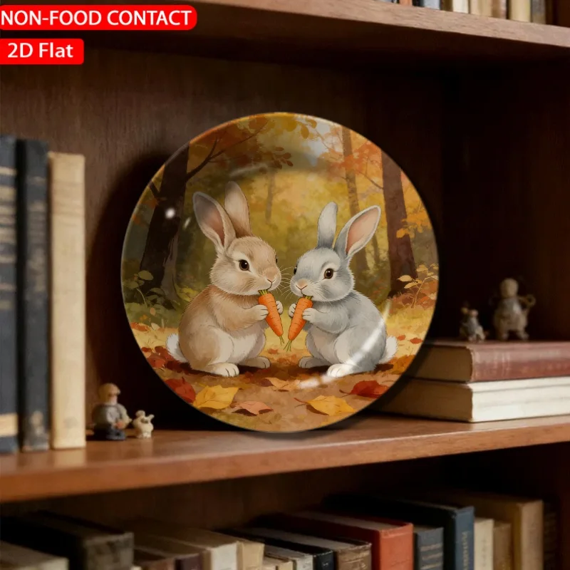 1pc Retro Artistic Bunny Orange Ceramic Plate Non-Food Contact, Home Desk Ornaments, Living Room And Bedroom Decorations,