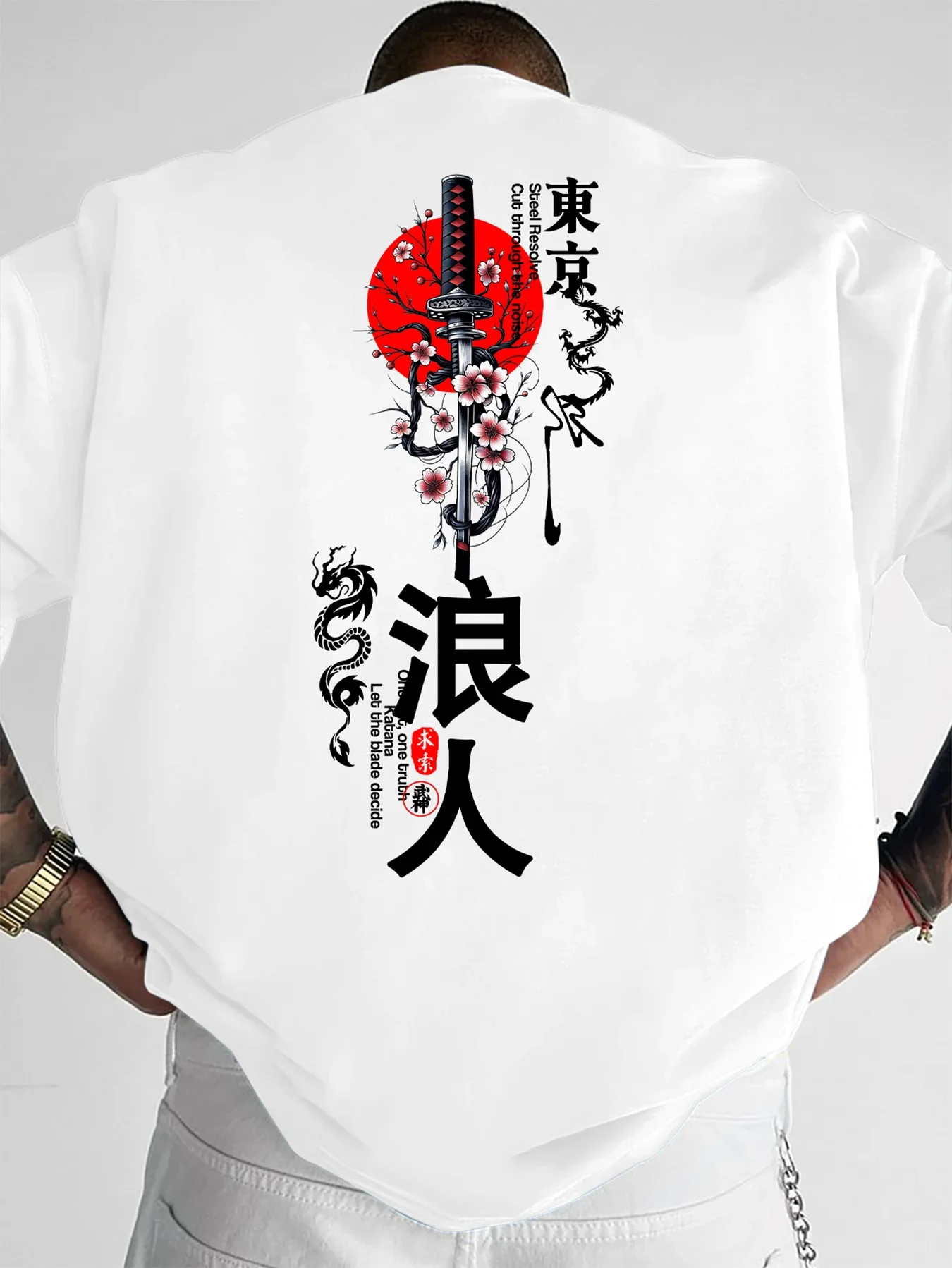 Men's Japanese Ronin Samurai T-Shirt 100% Cotton Hot Sale Oversized Tee Breathable Casual Streetwear Tops