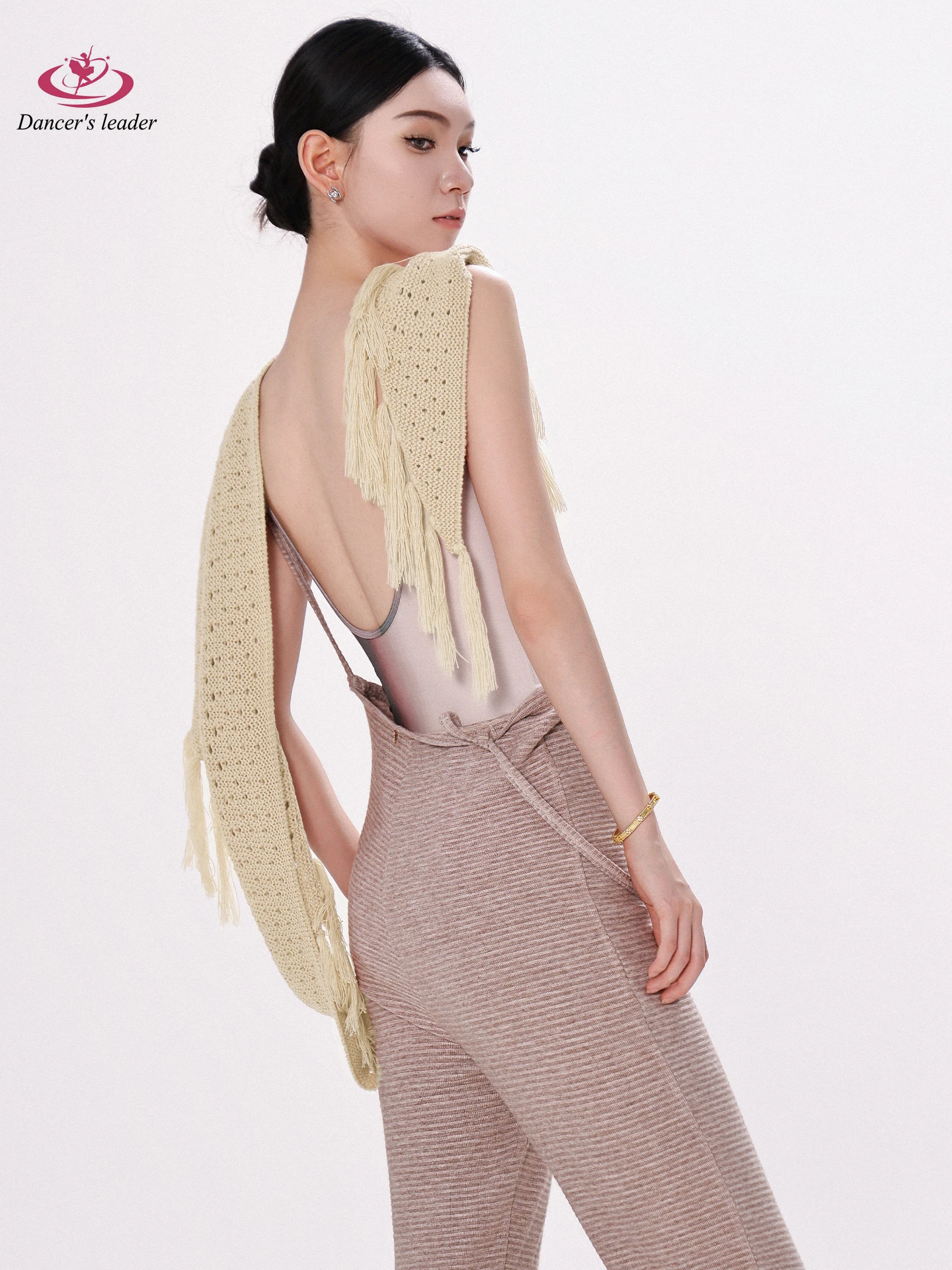 بدلة باليه، نمط أنثوي احترافي للبالغين، بدلة ممارسة اليوغا للرقص التخسيس، حزام كتف مخطط على شكل حفرة، سراويل محبوكة