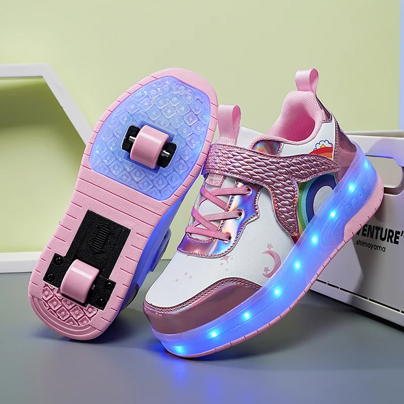 Children's Roller Shoes with LED Light Up 2 Wheels Glowing Sneakers Kids Roller Skates Shoes for Girls Boys Christmas Gift New