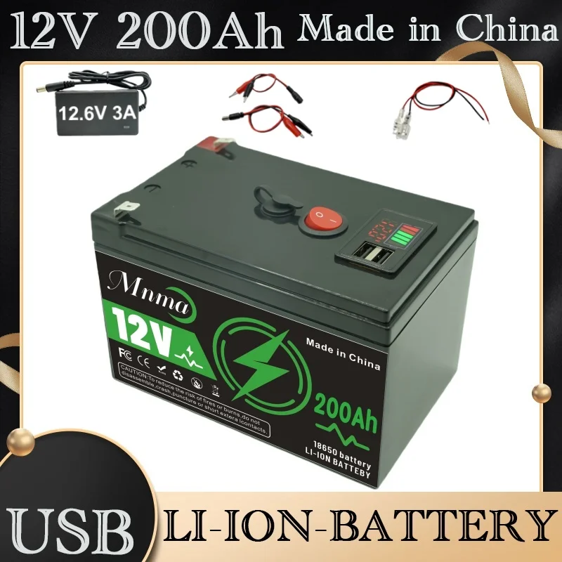 12V 200Ah Battery,4000+ Cycles Rechargeable Lithium Battery, Built-in BMS, Perfect for Ride on Toys, Scooters, Fish Finders 12V