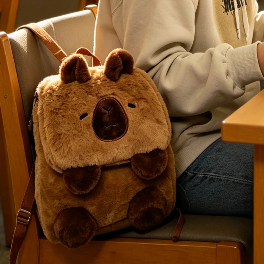 Girls Daily Capybara Plush Doll Crossbody Bag Cute Mini Shoulder Backpack Light Student School Outdoor Storage Bag