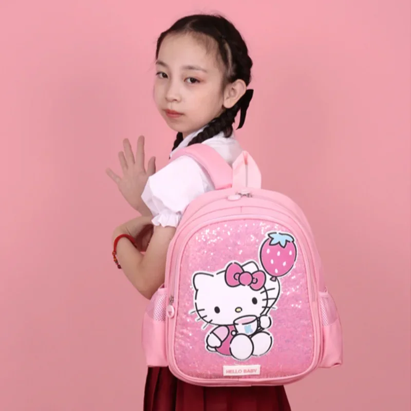 Sanrio Hello Kitty Cute Children's School Bag Kulomi Cartoon Sequins Sweet Printing Simple Lightweight Large Capacity Backpack