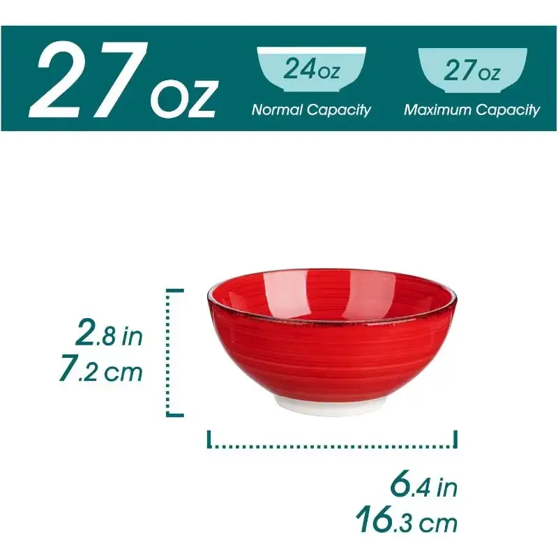 27 Oz Cereal Bowls Set of 6, Ceramic Bowls for Kitchen, 6 Inch Soup Bowls, Dishwasher & Microwave Safe