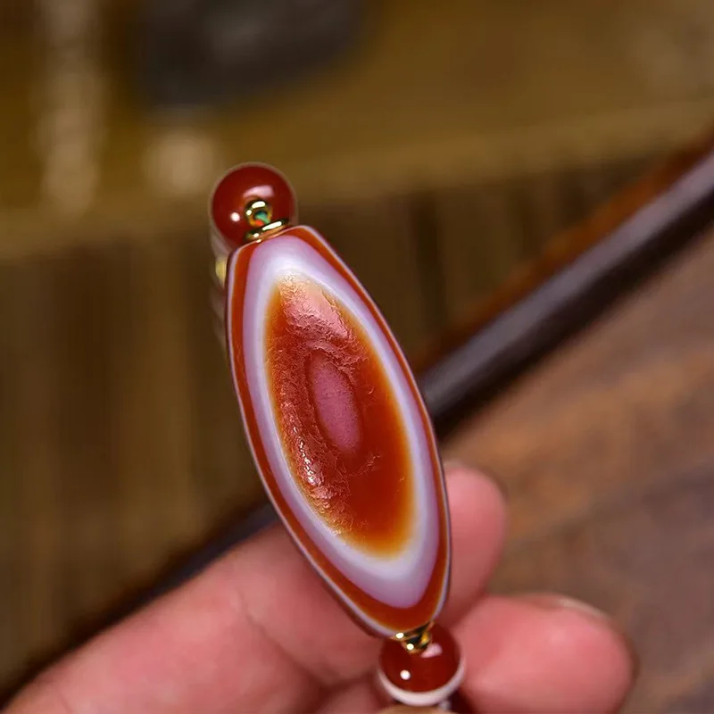 Natural Agate Red Medicine Pendant  Versatile Clavicle Chain Buddhist Bead Necklace