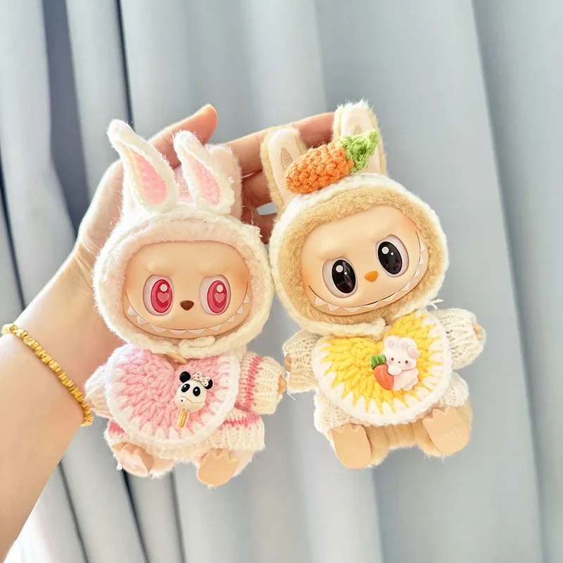 17cm Mini Plush Doll'S Clothes Outfit Accessories For Labubu Idol V1 V2 handmade Sweater headband three-piece set Clothing Gift