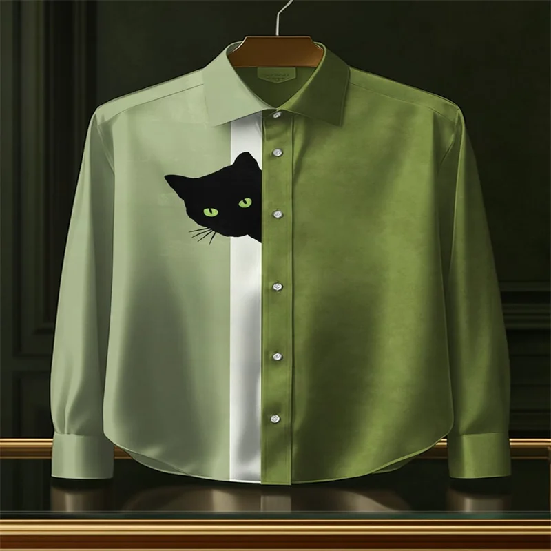 Summer men's swordsman long sleeved shirt, 3D printed cat couple long sleeved shirt, men's and women's fashionable shirt, machin