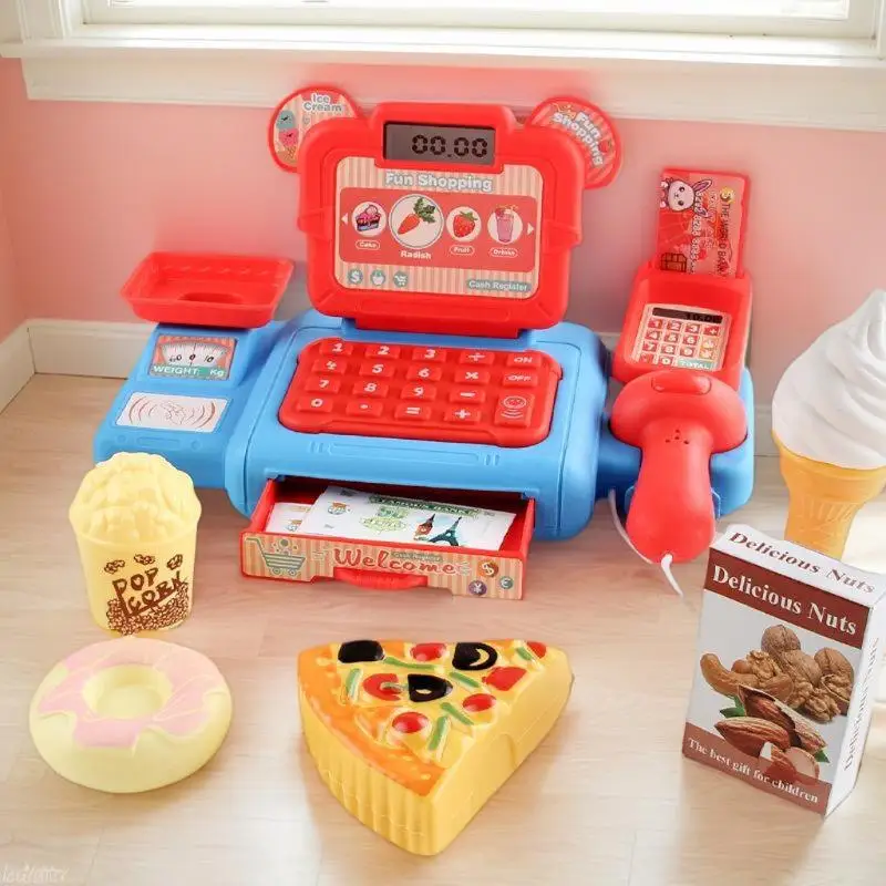 

1 Set Shopping Cashier Toys Role Play Game Kit For Kids Cash Register Playset Supermarket Checkout Toy With Sound And Light