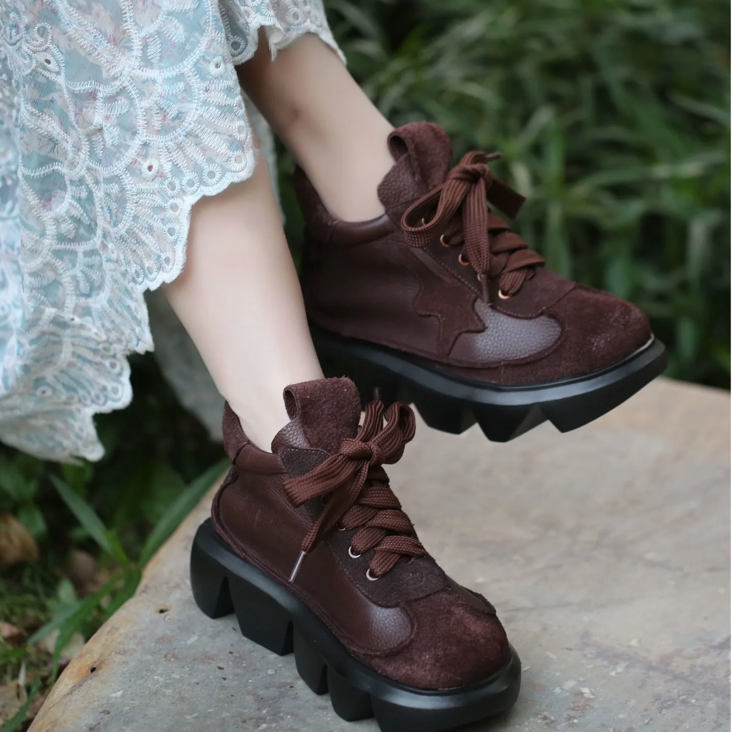 

Careaymade-Genuine leather big head wide version Casual women's boots,Pure handmade Lightweight thick soled cowhide women boots