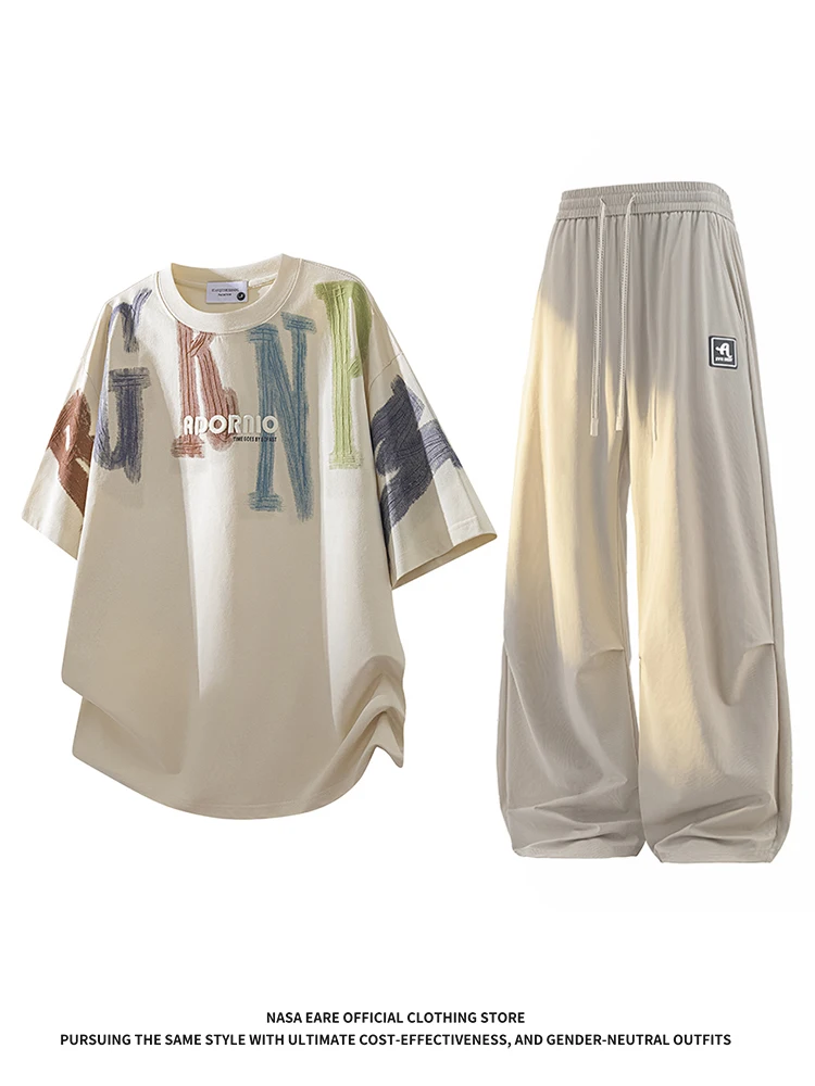 beare-casual-sportswear-set-men's-short-sleeve-t-shirt-cotton-polyester-blend-summer-collection-two-piece-suit-for-teens