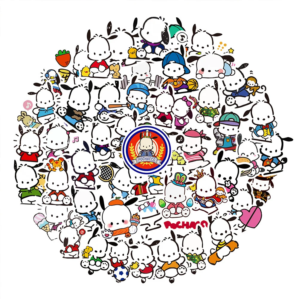 10/30/50 buah stiker estetika kulkas buku catatan dekorasi kartun Kawaii stiker Anime Pochacco Sanrio mainan anak-anak