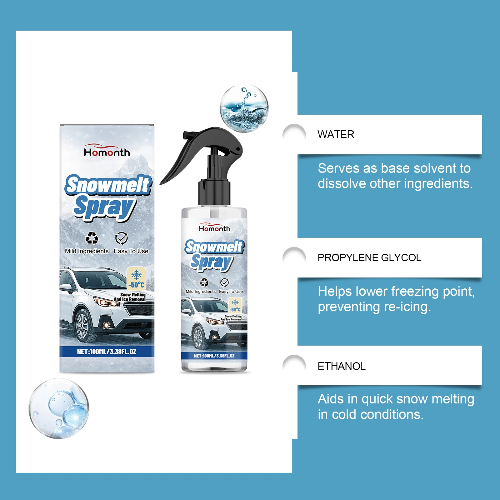 3/5 قطعة رذاذ ذوبان الثلج في السيارة مضاد للصقيع وفاصل سريع للزجاج الأمامي والفريزر حماية آمنة في الطقس البارد 100 مللي