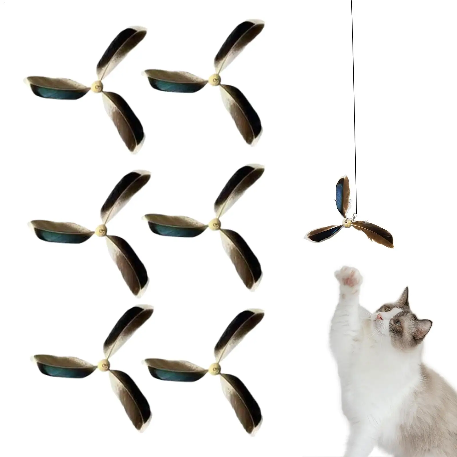 Katzenfedern-Spielzeug-Nachfüllpack, interaktives Katzenspielzeug, Katzenfedern-Stab, 6er-Set, verschleißfeste Katzenfedern-Nachfüllspielzeuge, lustig und interaktiv