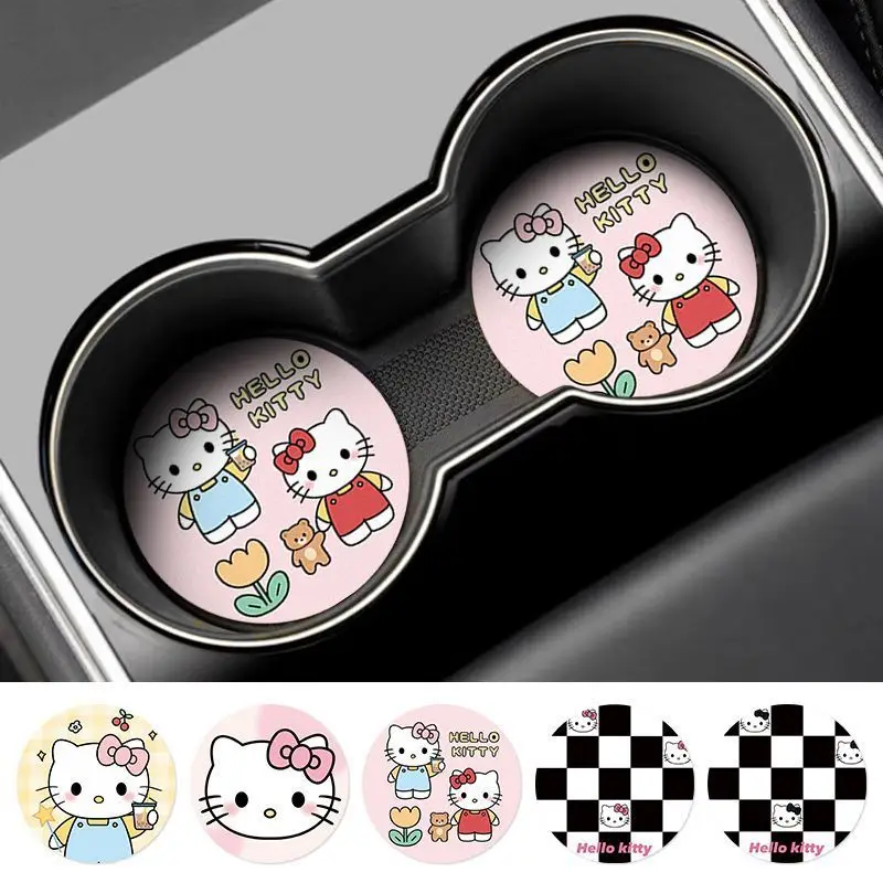 Kawaii Hello kitty printed car coaster Disney creative interior decoration non-slip storage universal water coaster wholesale