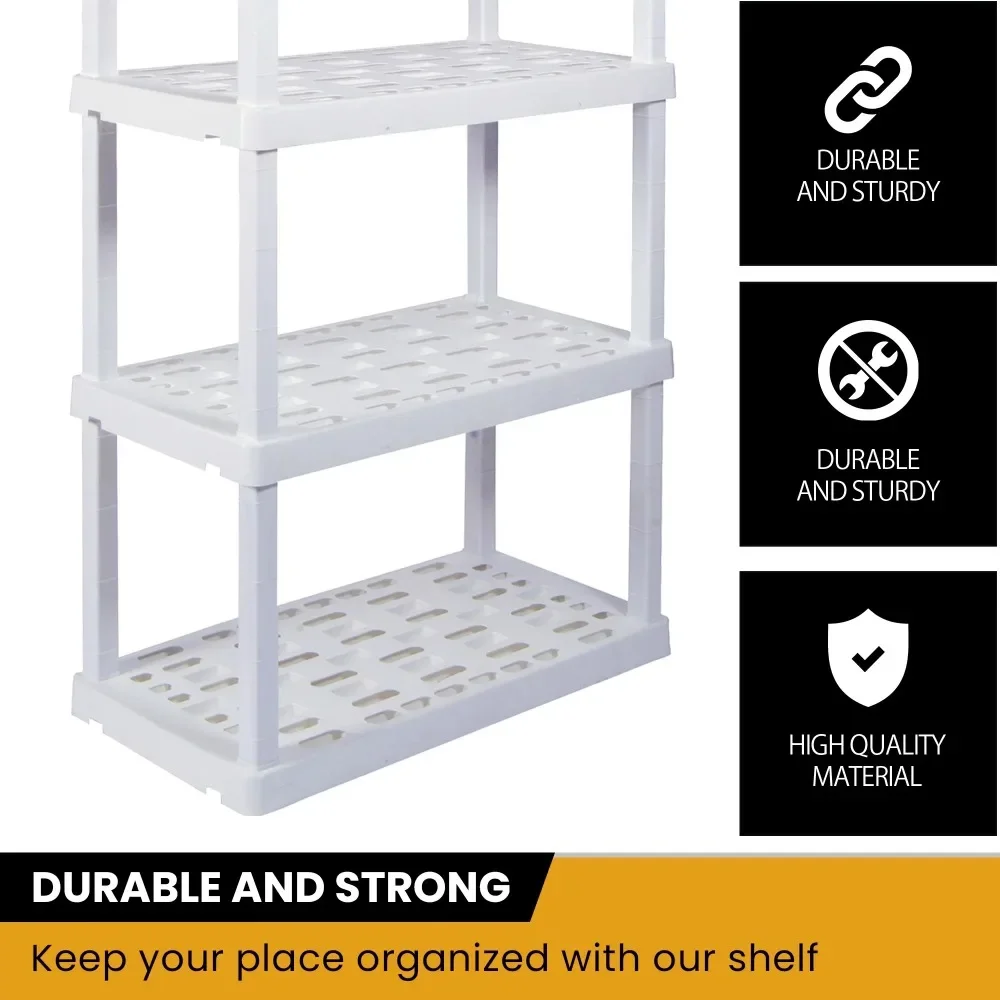 Hyper Tough 4-Tier Shelving Unit, W30 x D14 x H57" Multipurpose Home Storage Plastic Shelf Organizer, White