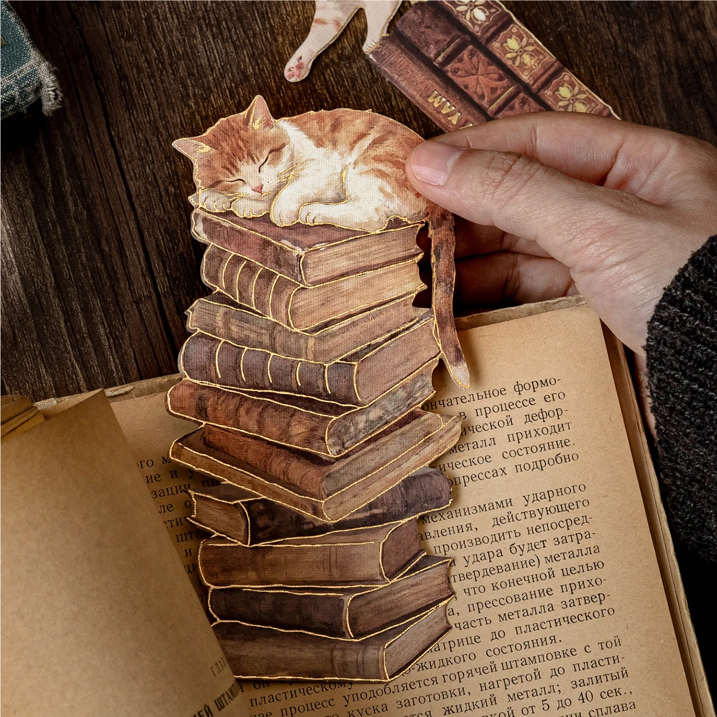Chao Yu Vintage Book Scenery Stickers, Cute and Attractive Cat and Butterfly Journal Material, Hard Cardboard Bookmark Decorative Stickers