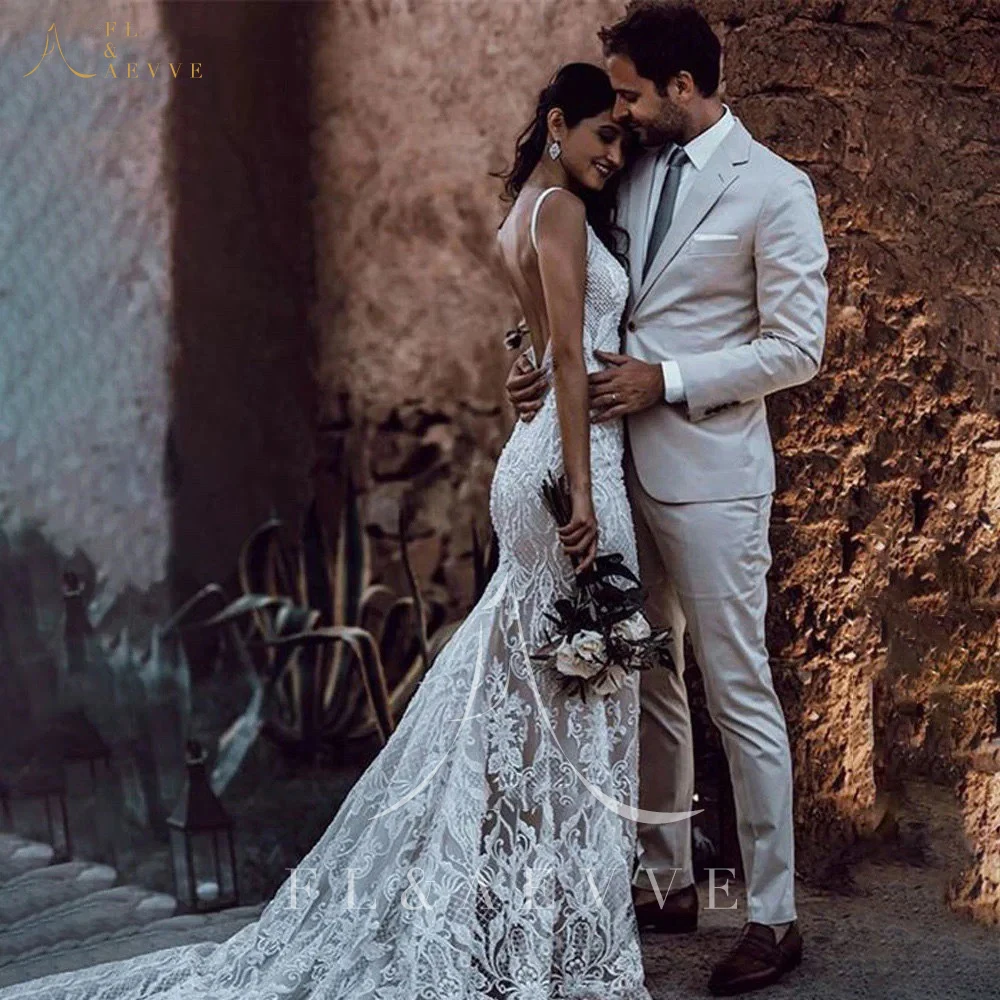 Fashion Women's Lace Wedding Dresses Spaghetti Straps Long Bridal Gowns Backless Mermaid Bridal Dress Party Gown Customized